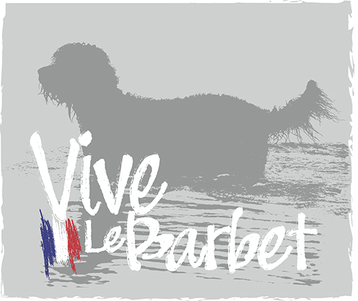 Vive Le Barbet i gråskala och Frankrikes flaggfärger